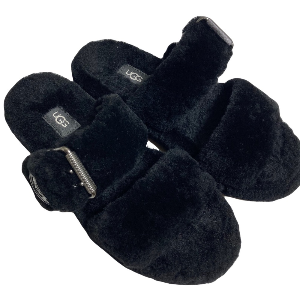 UGG Fuzz Yeah Slippers Size 7 Black Fuzzy